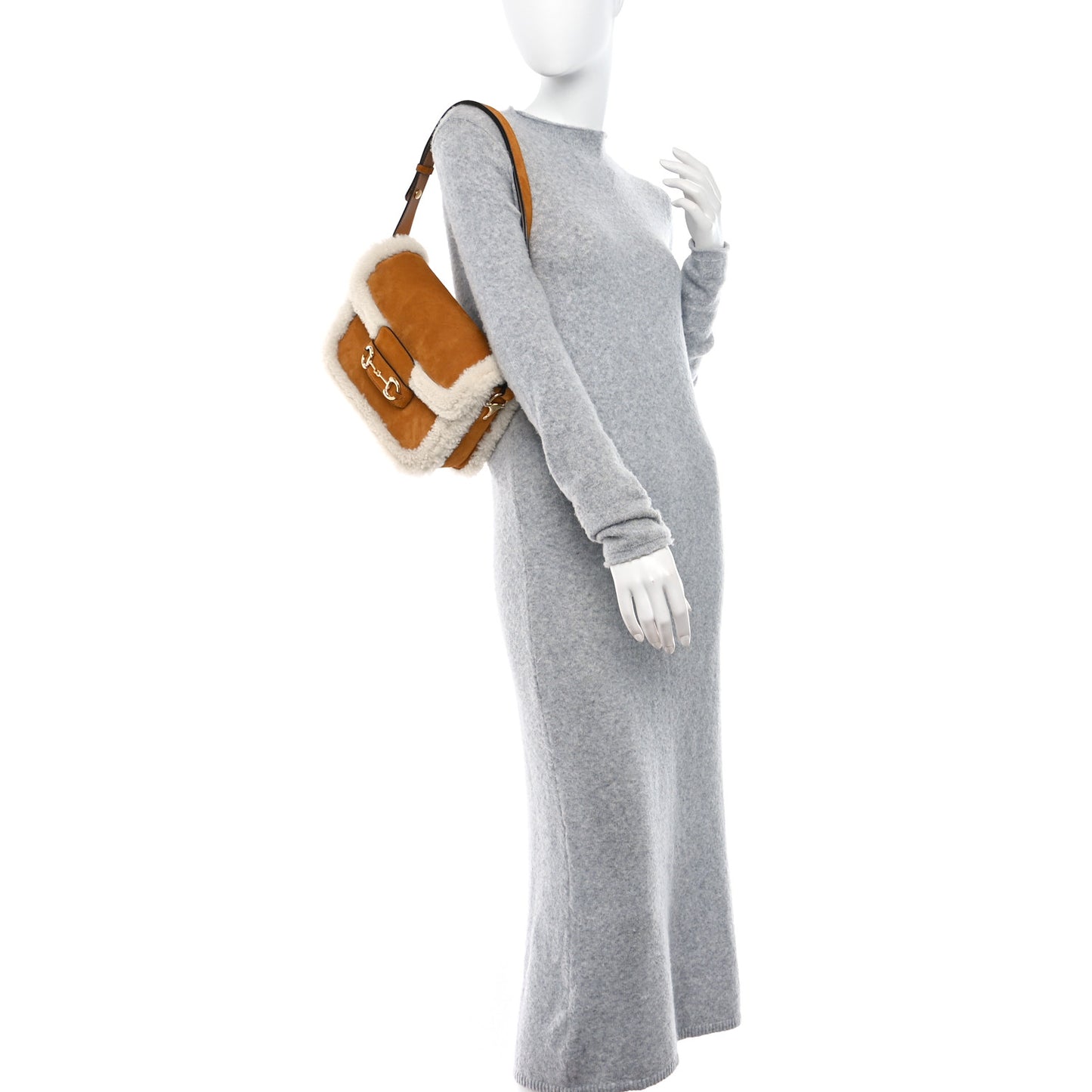 Suede Shearling Horsebit 1955 Shoulder Bag Brown