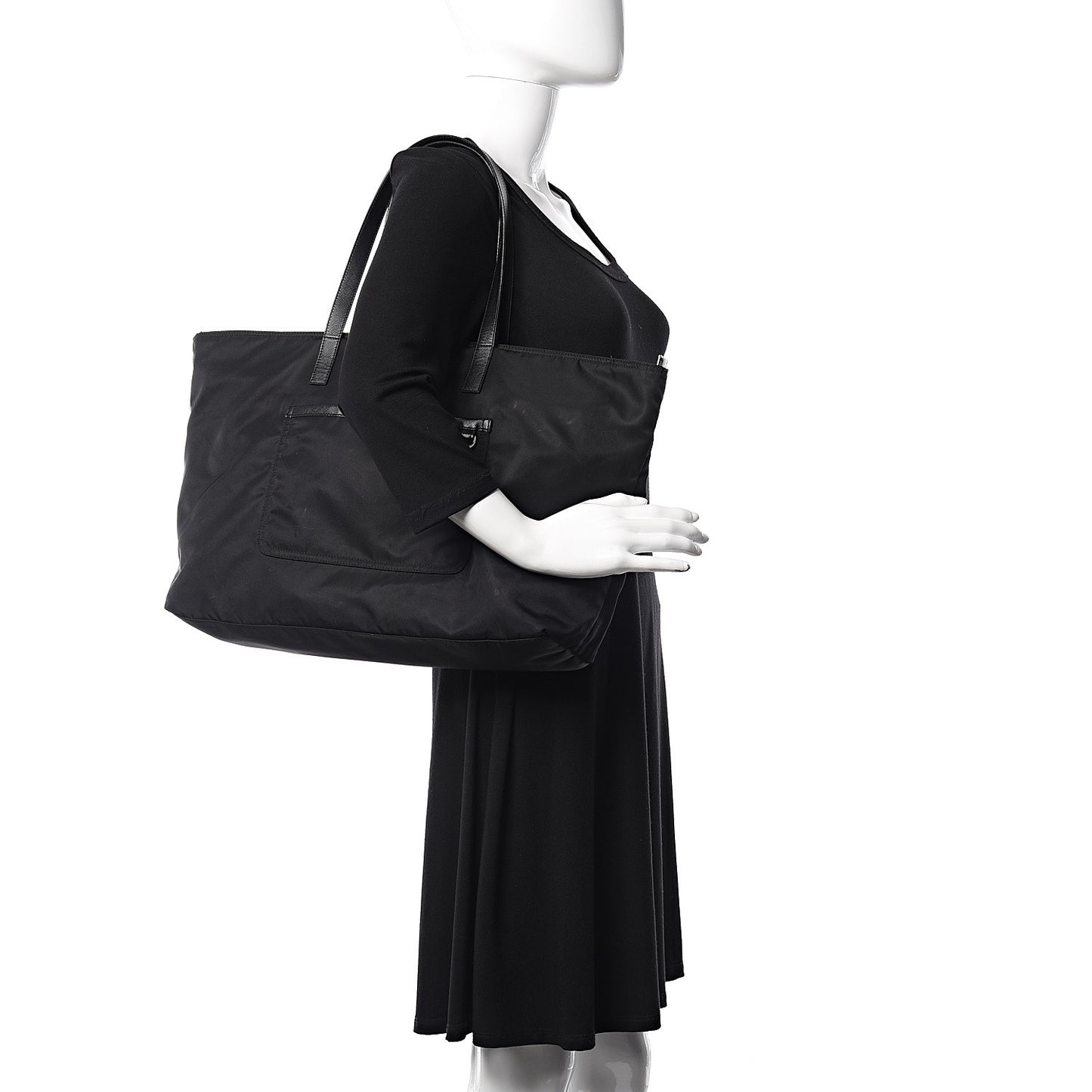Saffiano Tessuto Nylon Shopping Tote Black