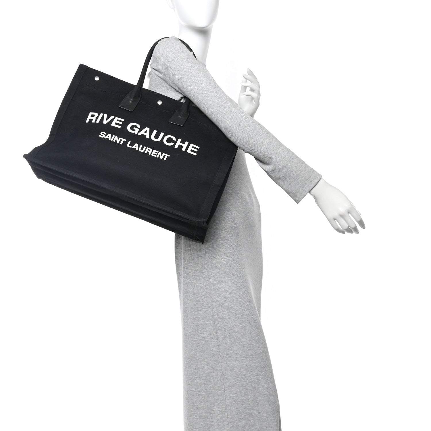 Saint Laurent Linen Calfskin Rive Gauche Tote Black 2 of 12