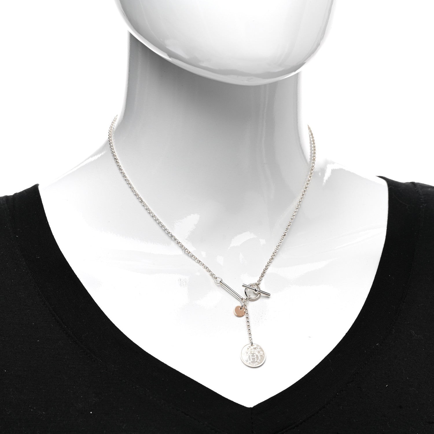 Hermes Sterling Silver 18K Rose Gold PM Ex-Libris Pendant Necklace 2 of 5
