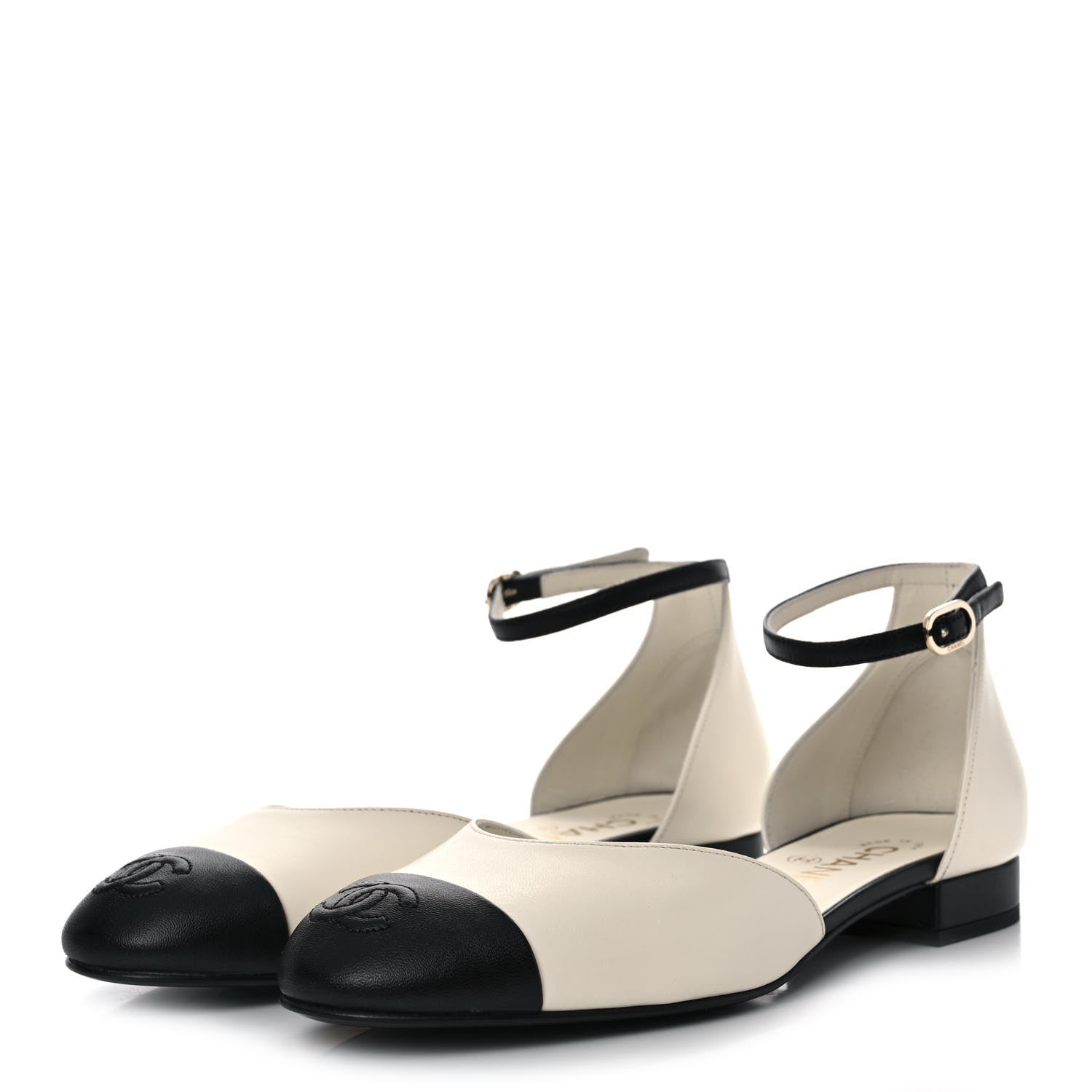 Chanel Lambskin Open Toe Flats 38 Ivory Black 3 of 9