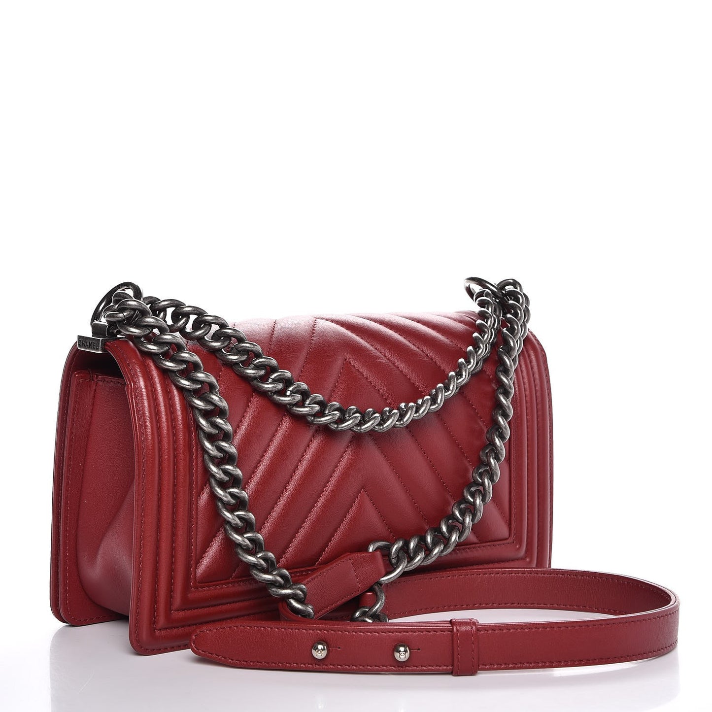 Calfskin Chevron Quilted Medium Boy Flap Red