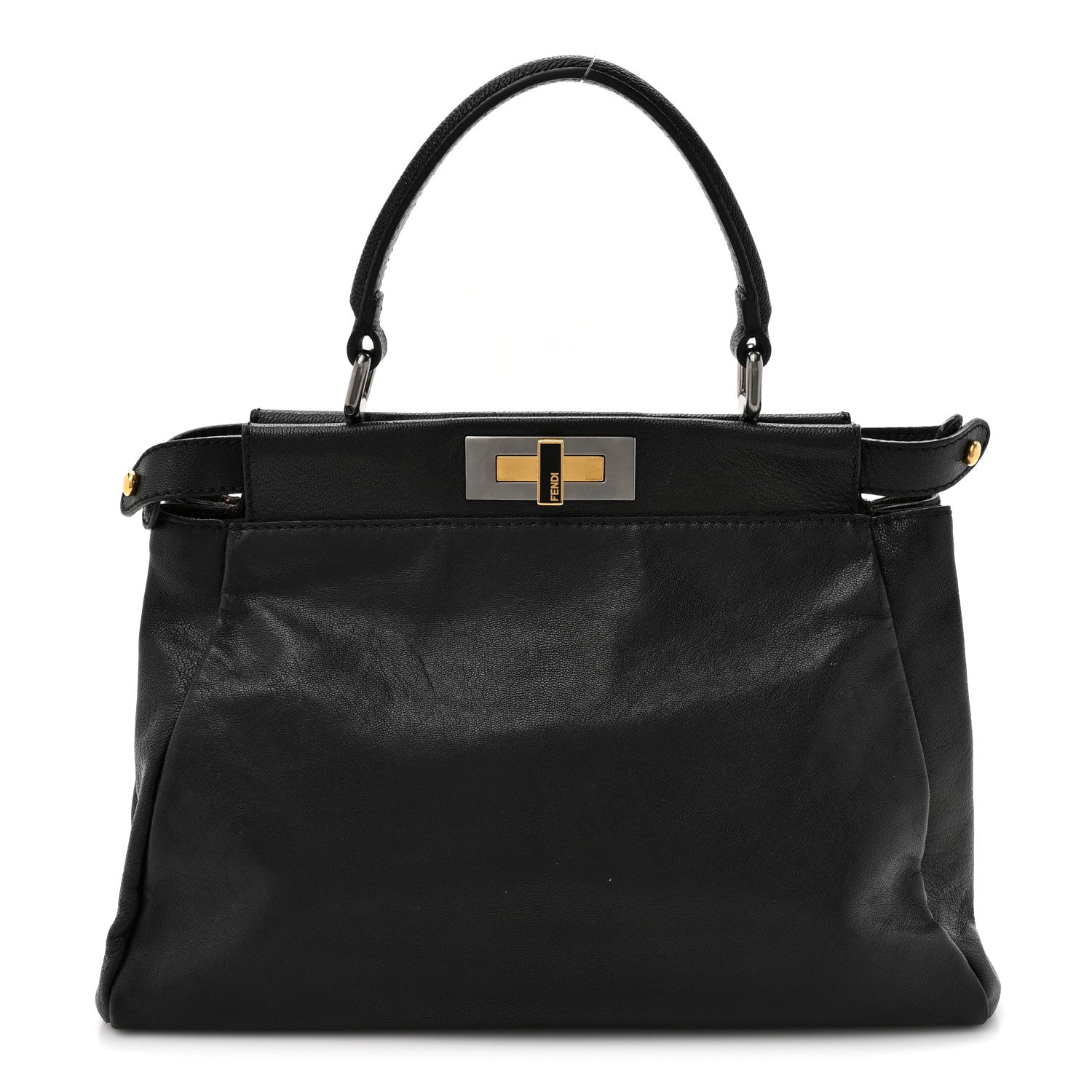 Fendi Goatskin Zucca Medium Peekaboo Iconic Satchel  Black Tobacco 1 of 13
