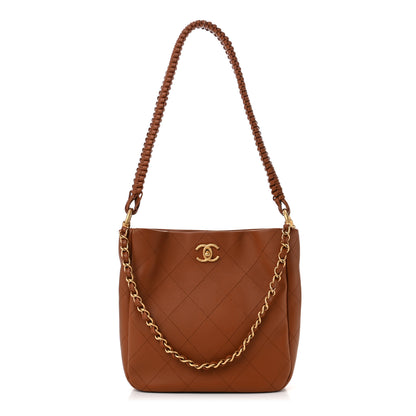 Chanel Calfskin Quilted Braided Handle Chain Hobo Brown 1 of 11