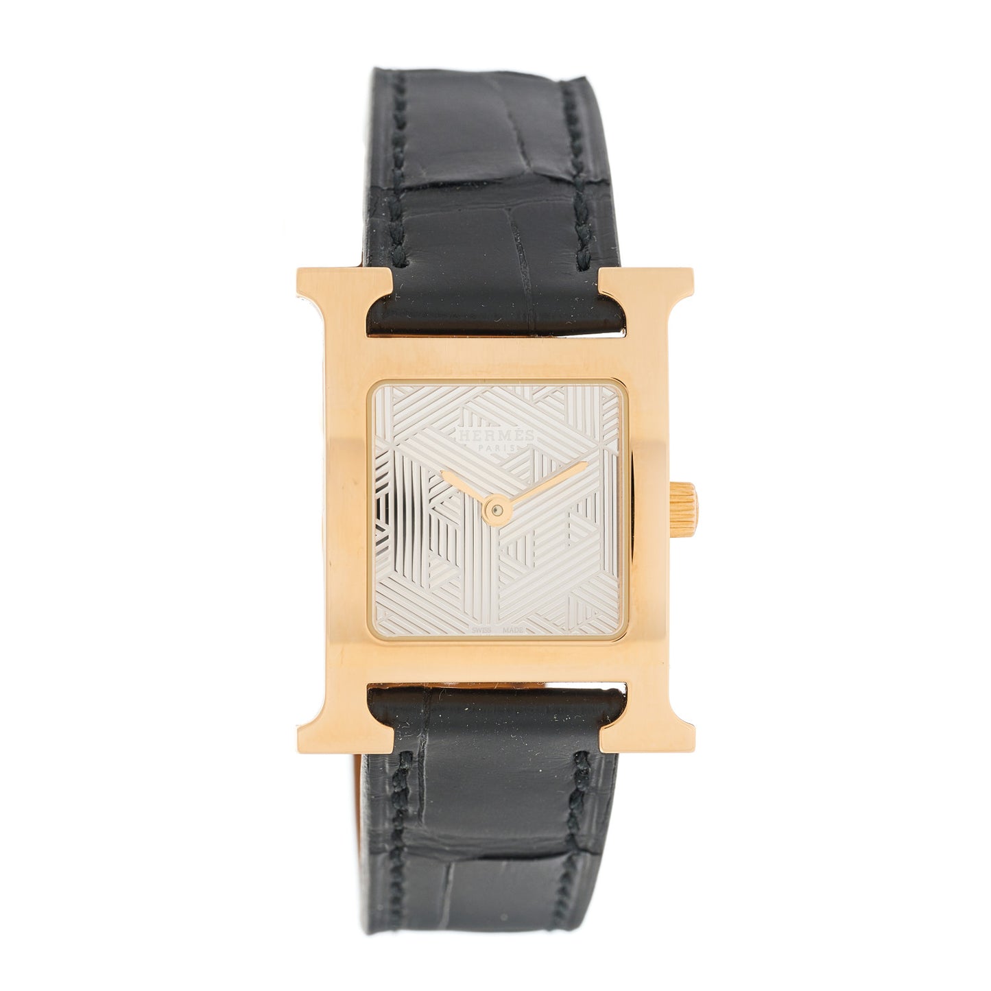Stainless Steel Alligator 21mm Heure H Hour Quartz Watch Noir