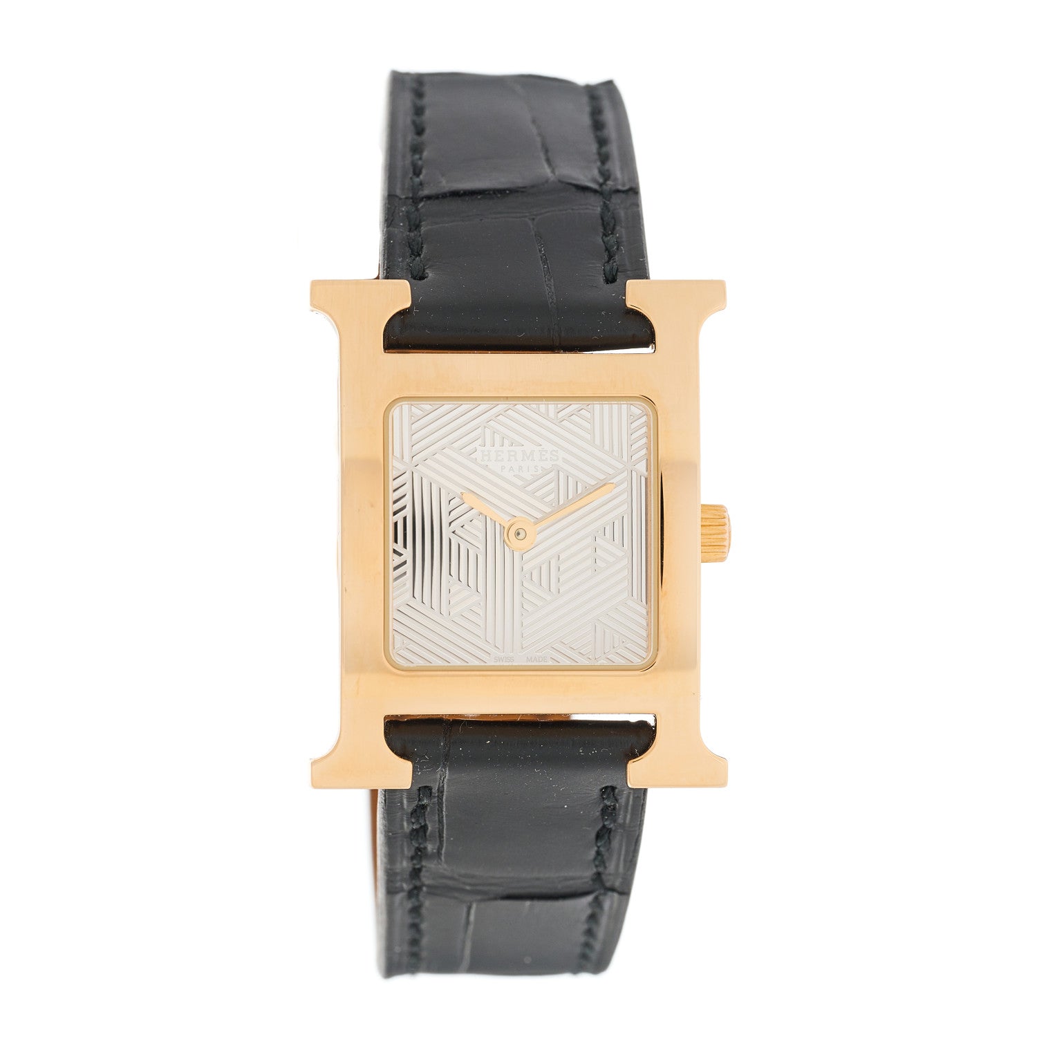 Hermes Stainless Steel Alligator 21mm Heure H Hour Quartz Watch Noir 1 of 5