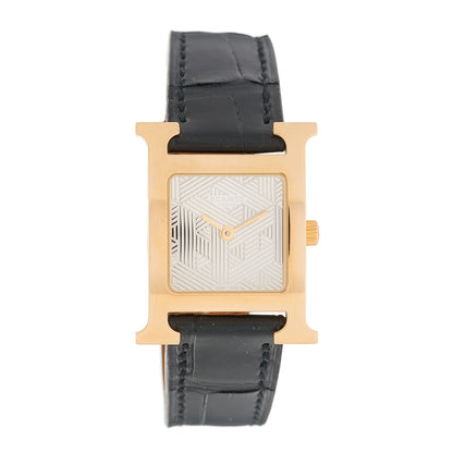 Hermes Stainless Steel Alligator 21mm Heure H Hour Quartz Watch Noir 1 of 5