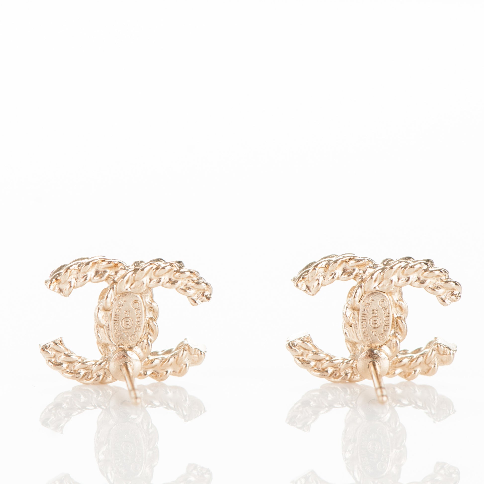 Chanel Crystal CC Earrings Gold Pink 3 of 4