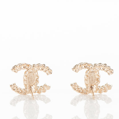 Chanel Crystal CC Earrings Gold Pink 3 of 4