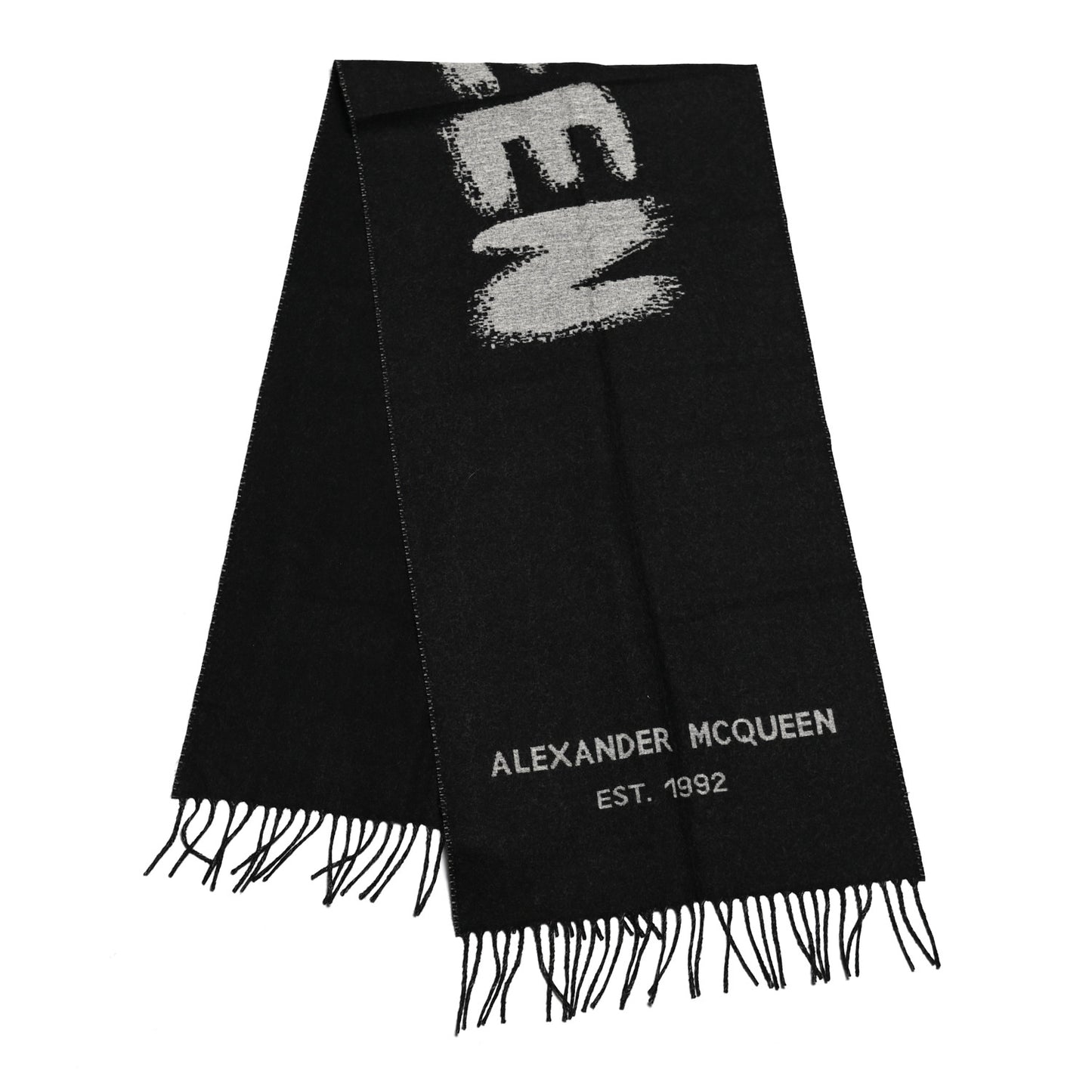Wool McQueen Logo Scarf Black White