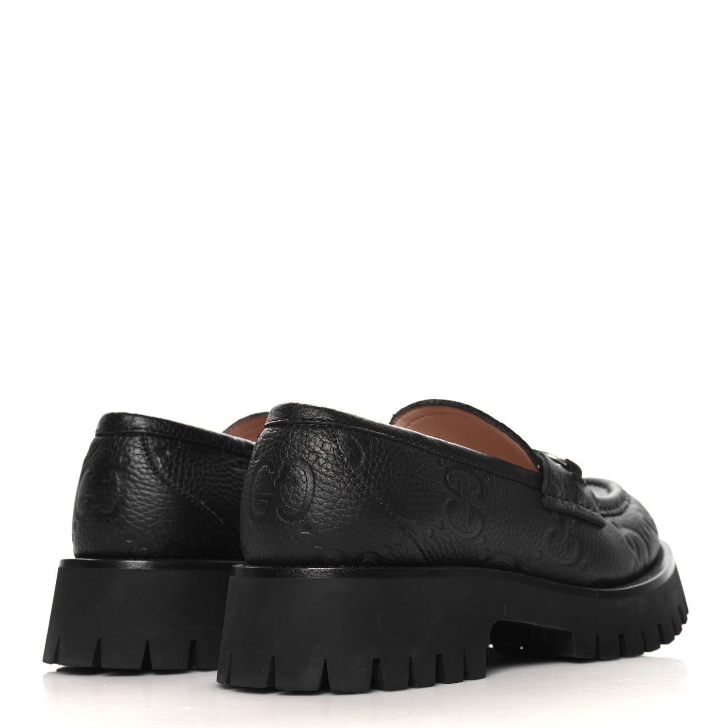 Gucci Piuma Calfskin Embossed Womens Platform Lug Sole Loafers 37.5 Black 5 of 10