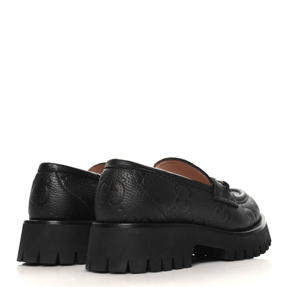 Gucci Piuma Calfskin Embossed Womens Platform Lug Sole Loafers 37.5 Black 5 of 10