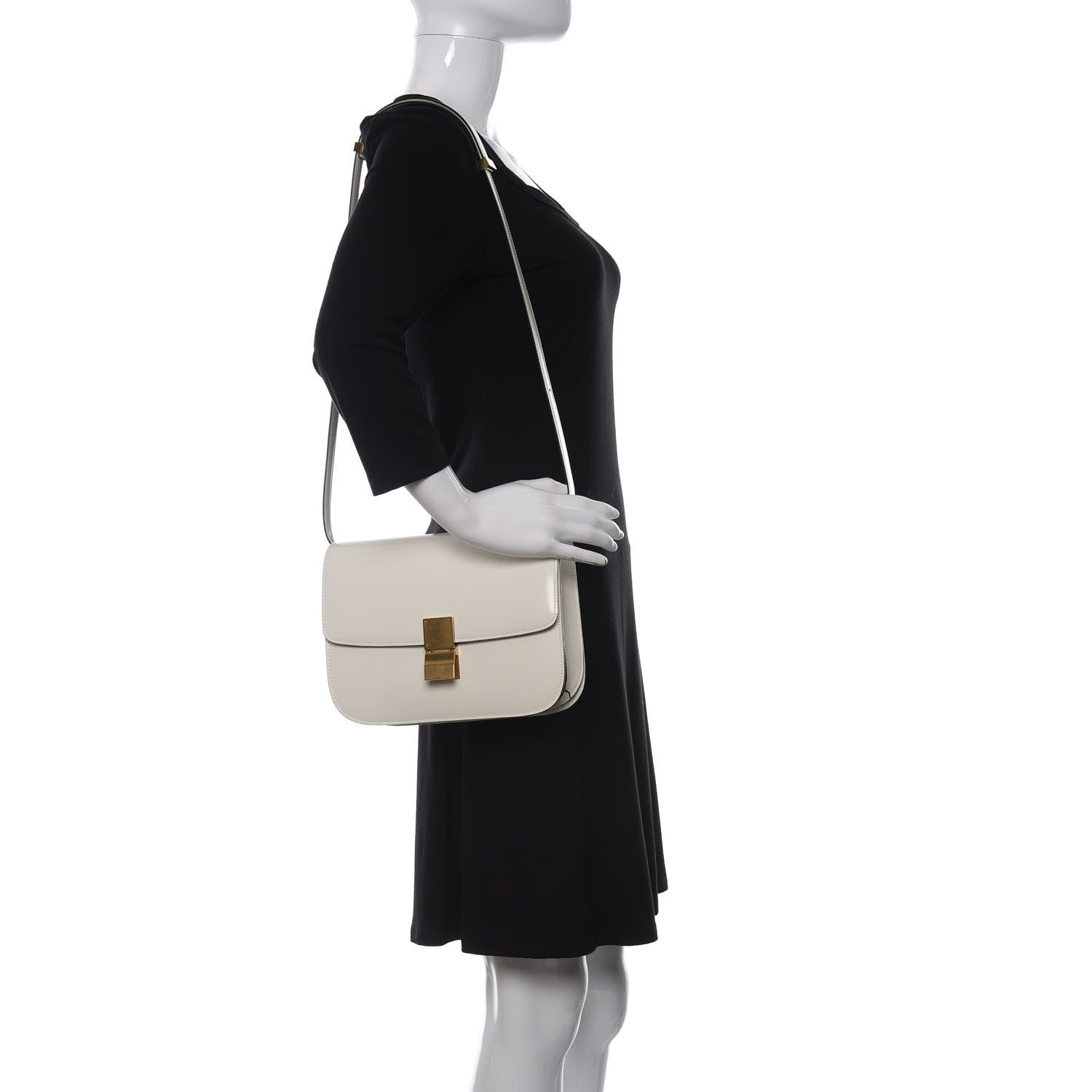 Celine Spazzolato Calfskin Medium Classic Box Flap Bag White 2 of 16
