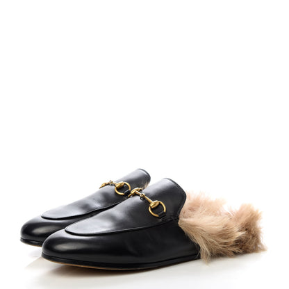 Gucci Calfskin Fur Womens Princetown Slippers 38 Black 3 of 10