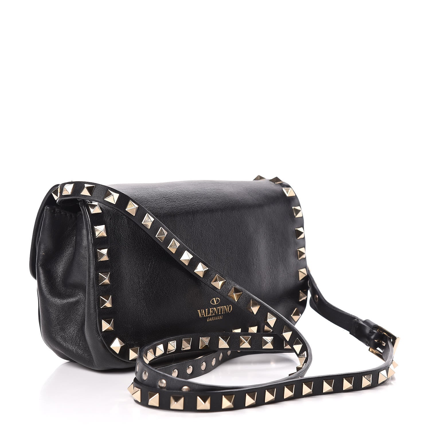 Valentino Garavani Vitello Mini Rockstud Flap Saddle Crossbody Bag Black 3 of 9