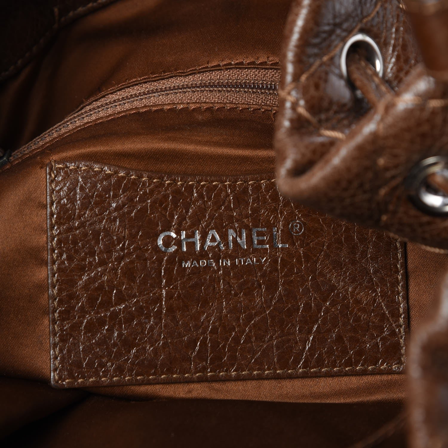 Chanel Glazed Calfskin On The Road Drawstring Tote Brown 6 of 7