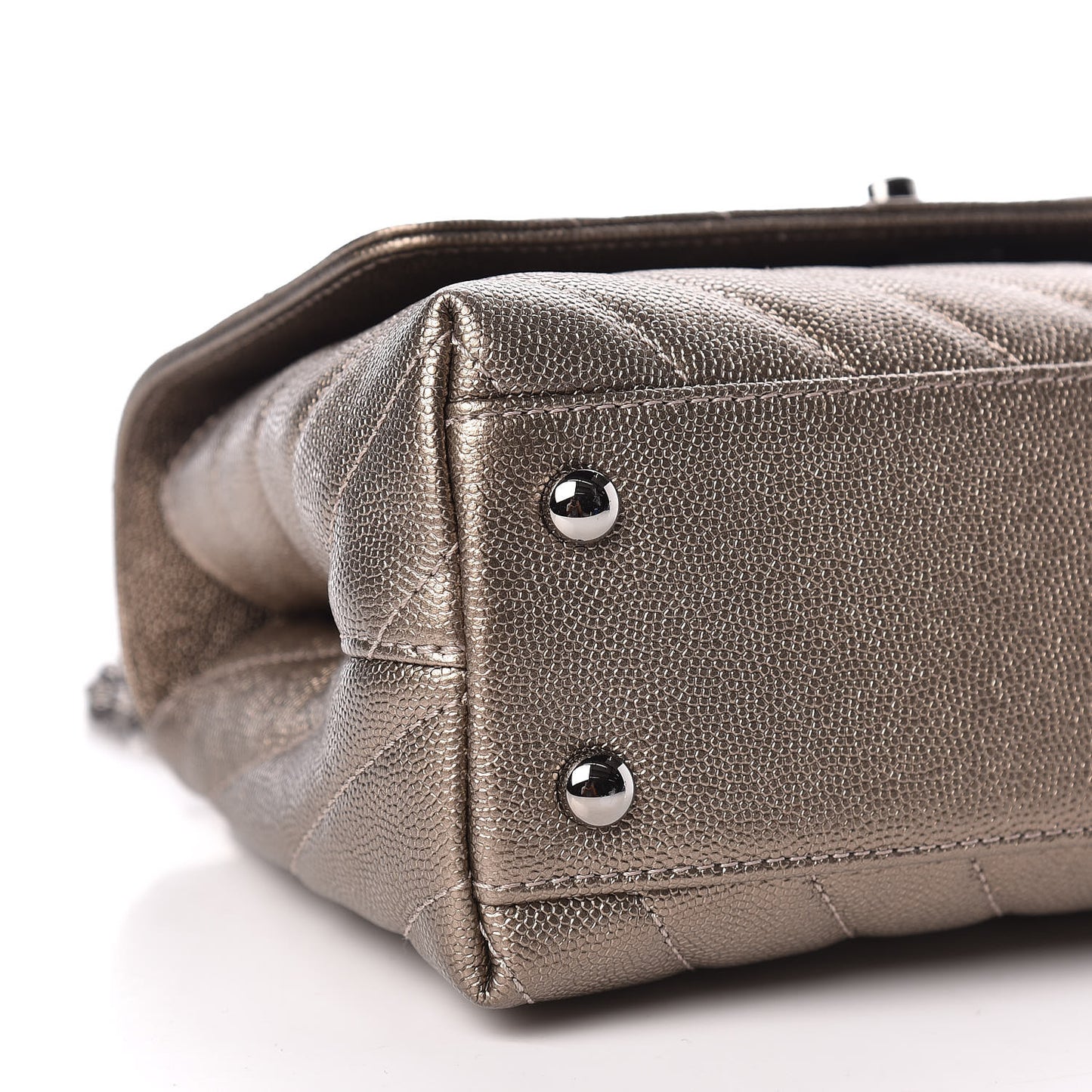 Metallic Caviar Chevron Quilted Mini Coco Handle Flap Light Gold