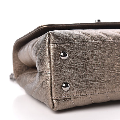 Chanel Metallic Caviar Chevron Quilted Mini Coco Handle Flap Light Gold 6 of 11