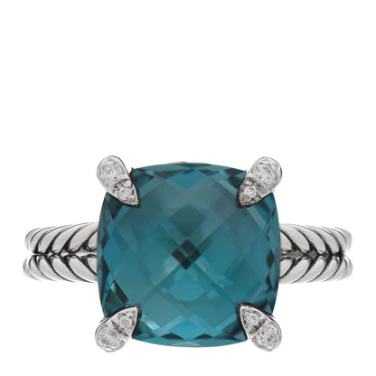 David Yurman Sterling Silver Diamond Hampton Blue Topaz 11mm Chatelaine Ring 52 6 1 of 6