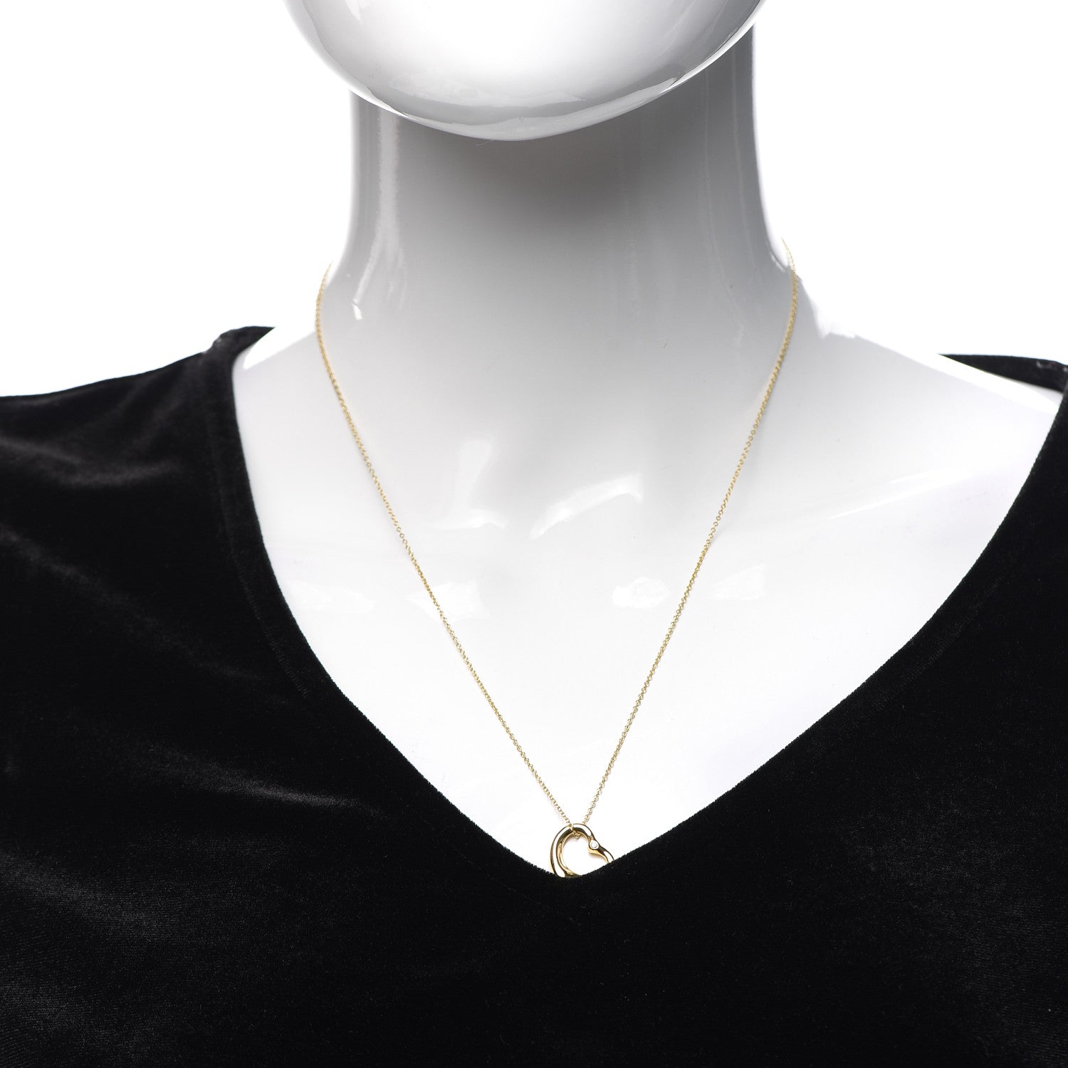 Tiffany 18K Yellow Gold Diamond 16mm Elsa Peretti Open Heart Pendant Necklace 2 of 4