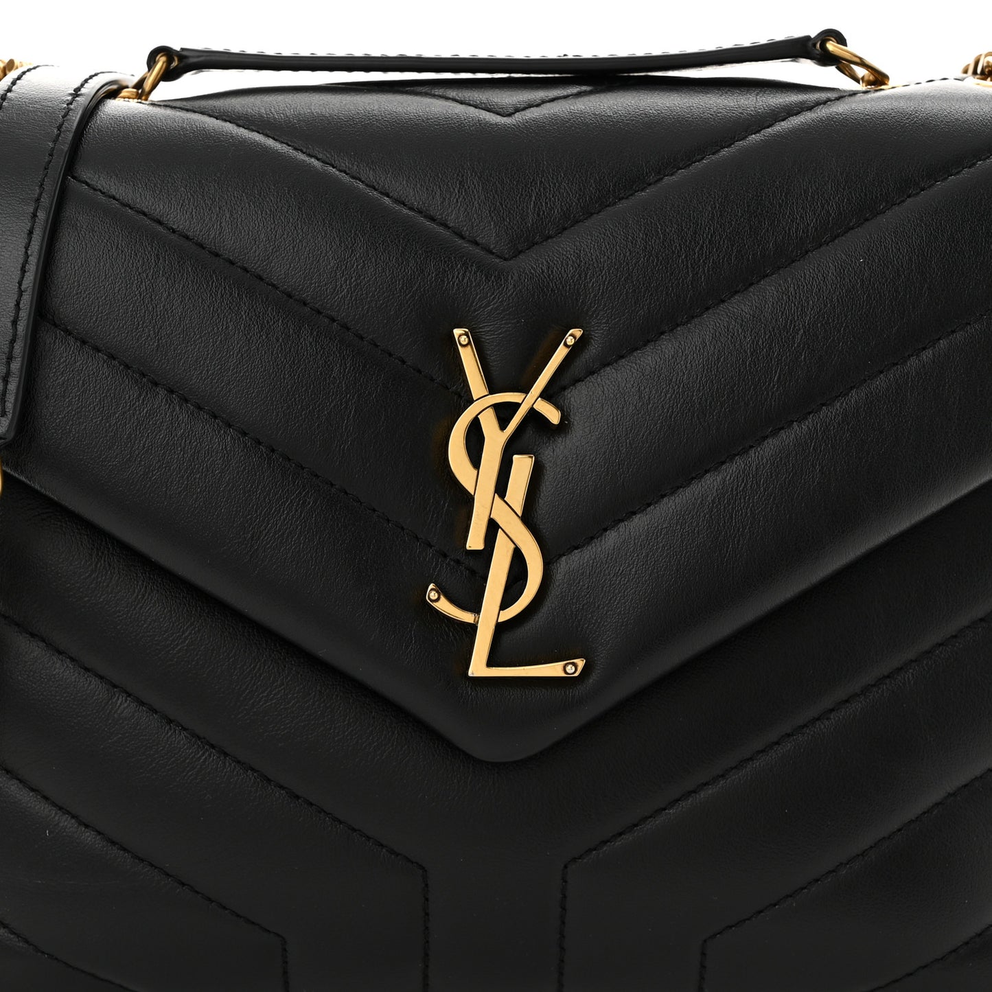 Calfskin Y Quilted Monogram Small Loulou Chain Satchel Black