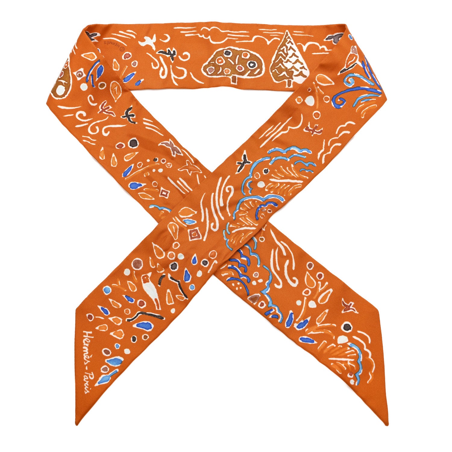 Hermes Silk Isola Di Primavera Twilly Potiron Bleu Tabac 1 of 4