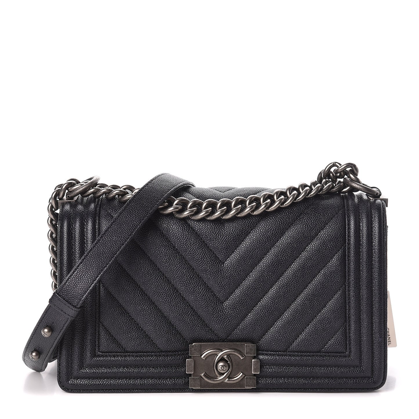 Caviar Chevron Quilted Medium Boy Flap Black