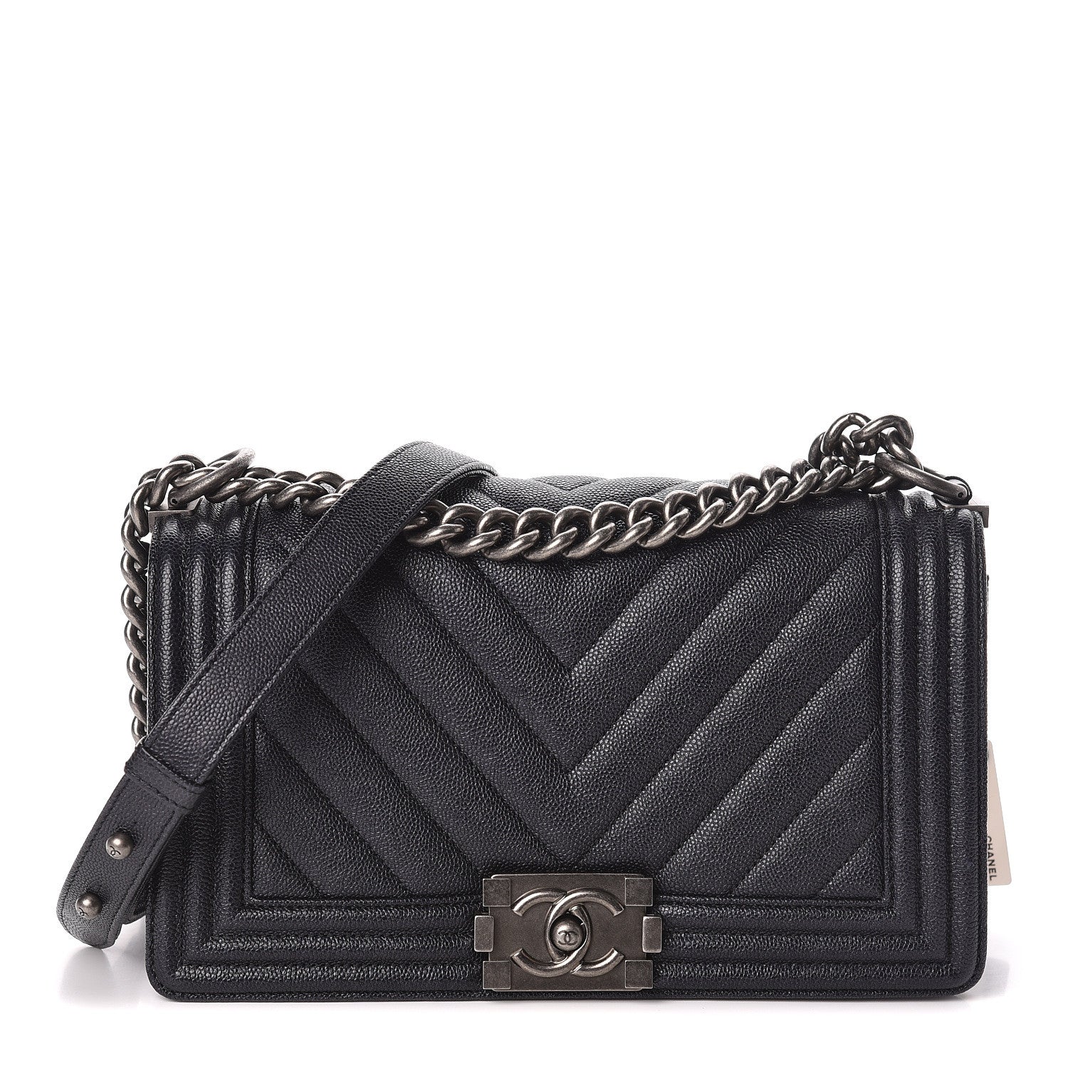 Chanel Caviar Chevron Quilted Medium Boy Flap Black 1 of 10