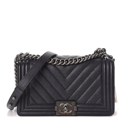 Chanel Caviar Chevron Quilted Medium Boy Flap Black 1 of 10
