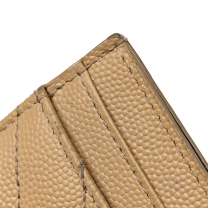 Saint Laurent Grain De Poudre Matelasse Chevron Monogram Credit Card Case Dark Beige 11 of 11