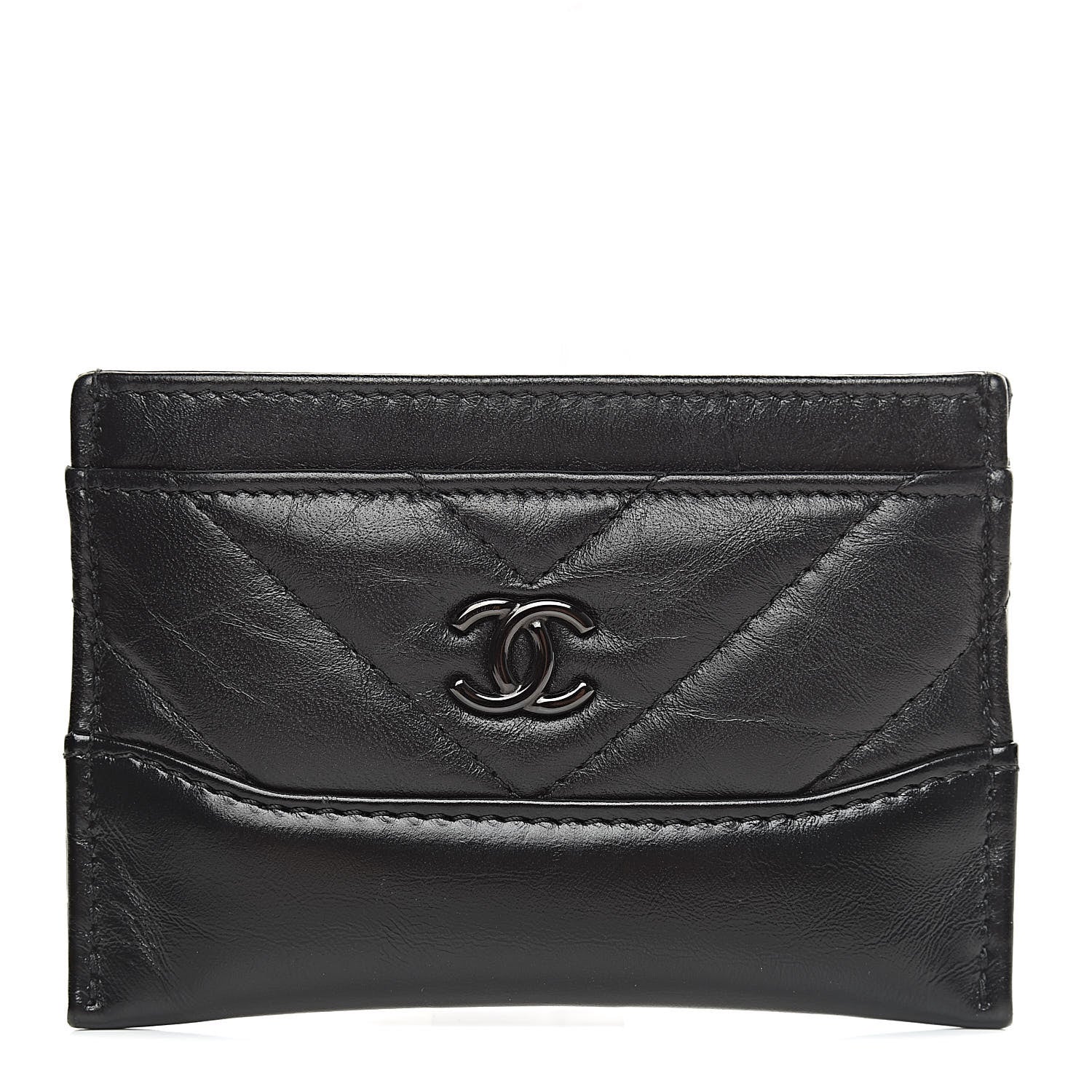 Chanel Aged Calfskin Chevron Quilted Gabrielle Card Holder Black 1 of 9