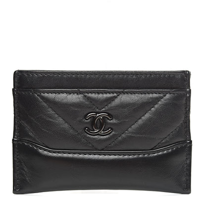 Chanel Aged Calfskin Chevron Quilted Gabrielle Card Holder Black 1 of 9
