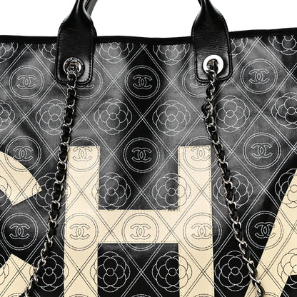 Chanel Coated Canvas Camellia Medium Shopping Tote Black Beige 8 of 10