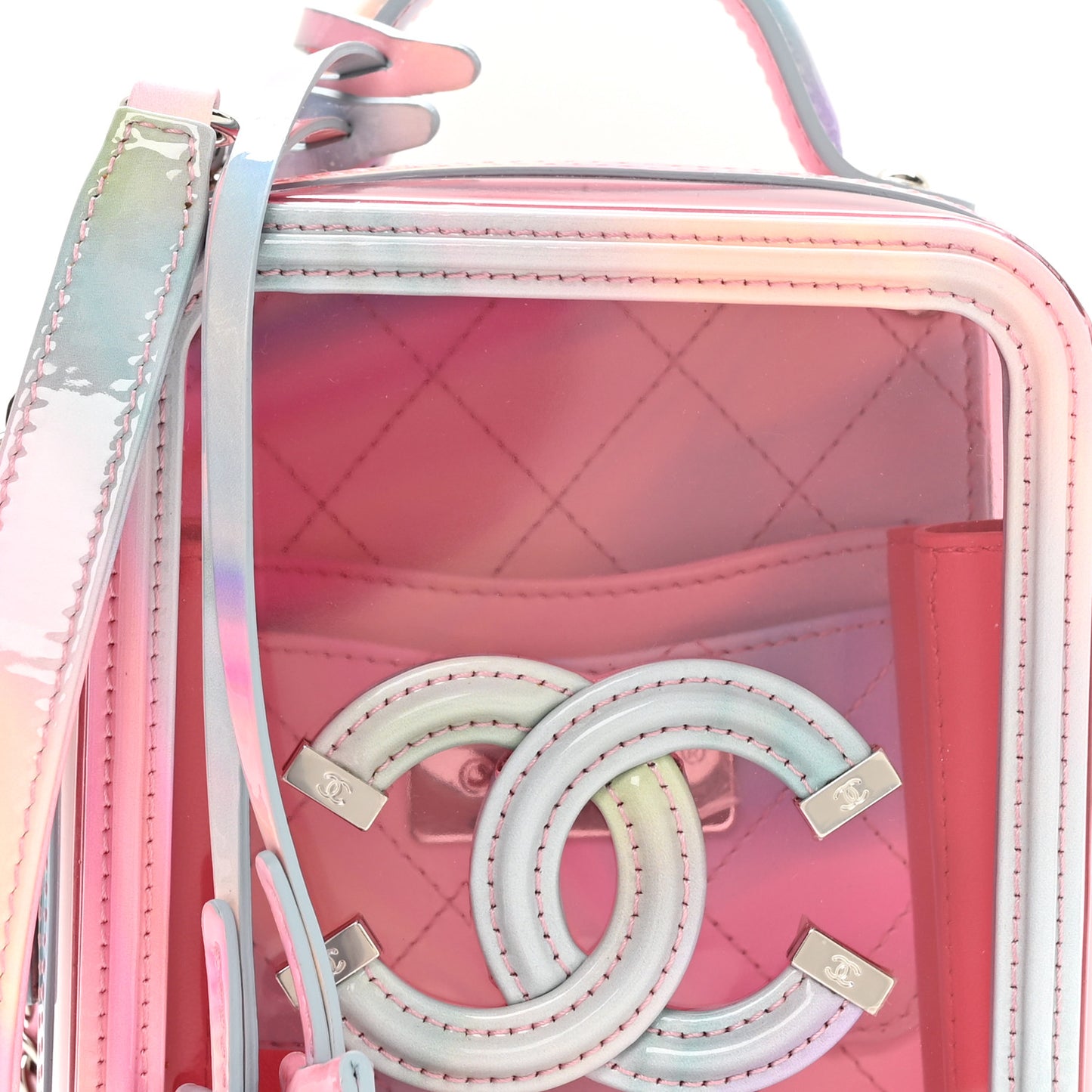 PVC Patent Calfskin Patent Lambskin Vertical Vanity Case Pink
