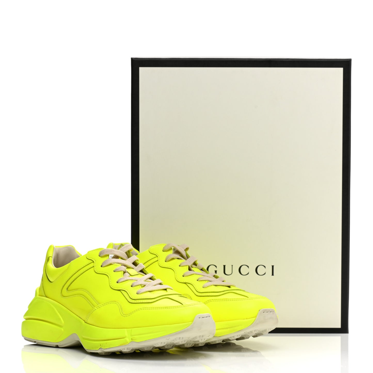 Calfskin Mens Rhyton Sneakers 8.5 Yellow Fluo