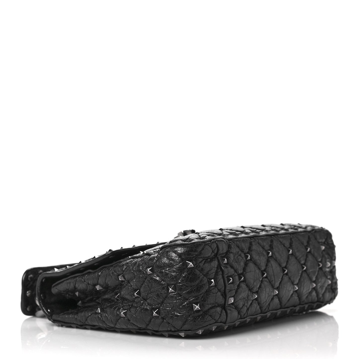 Craquele Nappa Medium Rockstud Spike Shoulder Bag Black