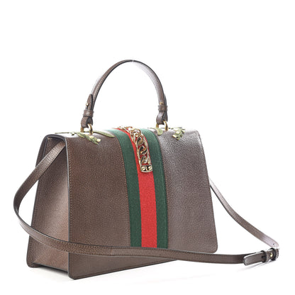Gucci Calfskin Embroidered Medium Sylvie Top Handle Bag New Acero Multicolor 2 of 8