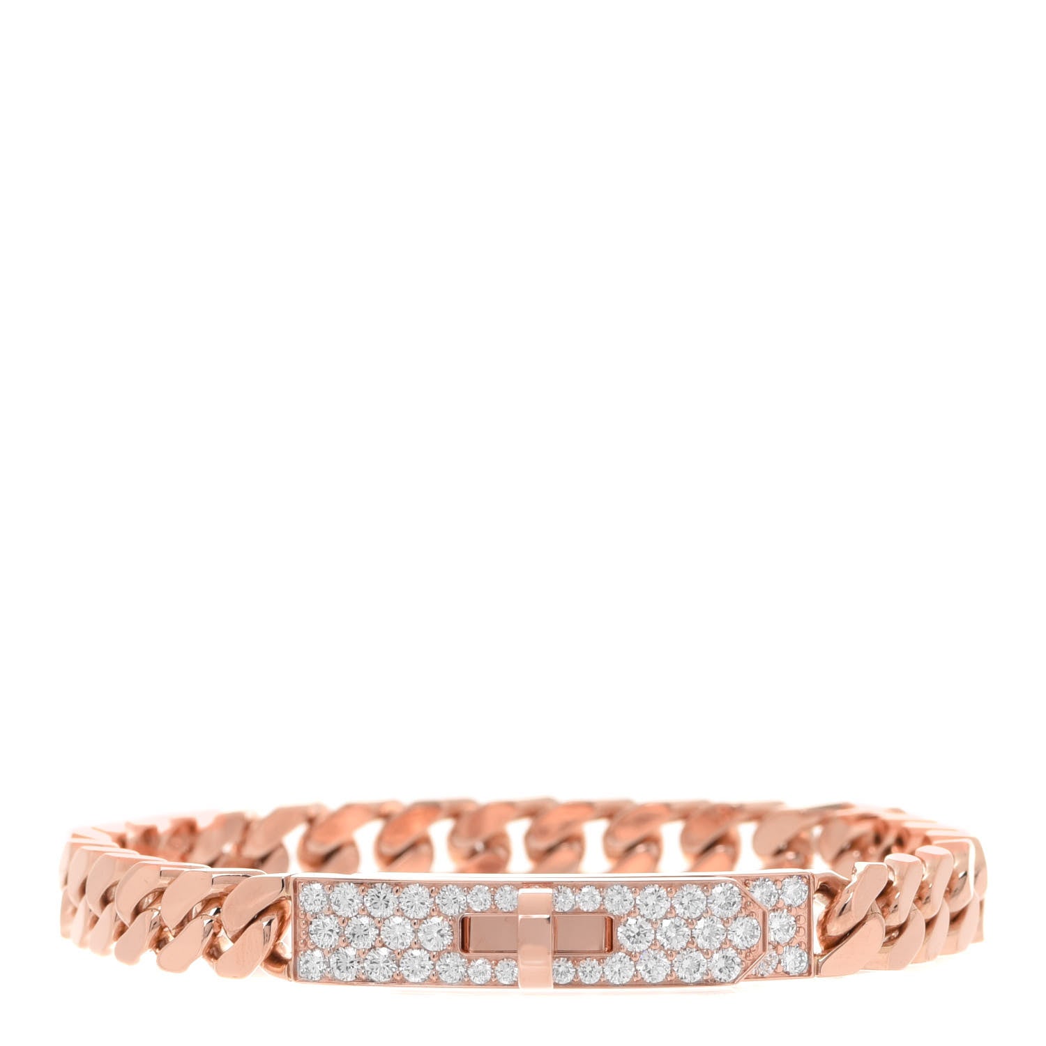 Hermes 18K Rose Gold Diamond PM Kelly Gourmette Bracelet SH 1 of 5