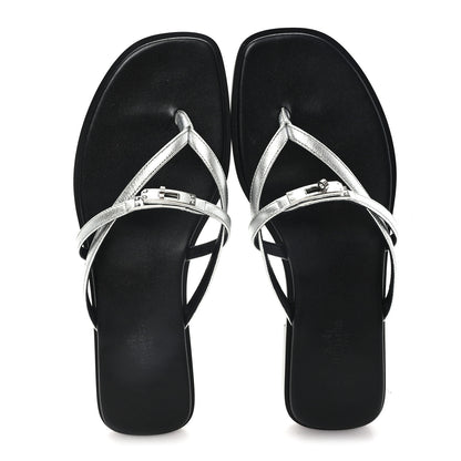 Hermes Calfskin Miss Sandals 39.5 Gris Argente 2 of 9