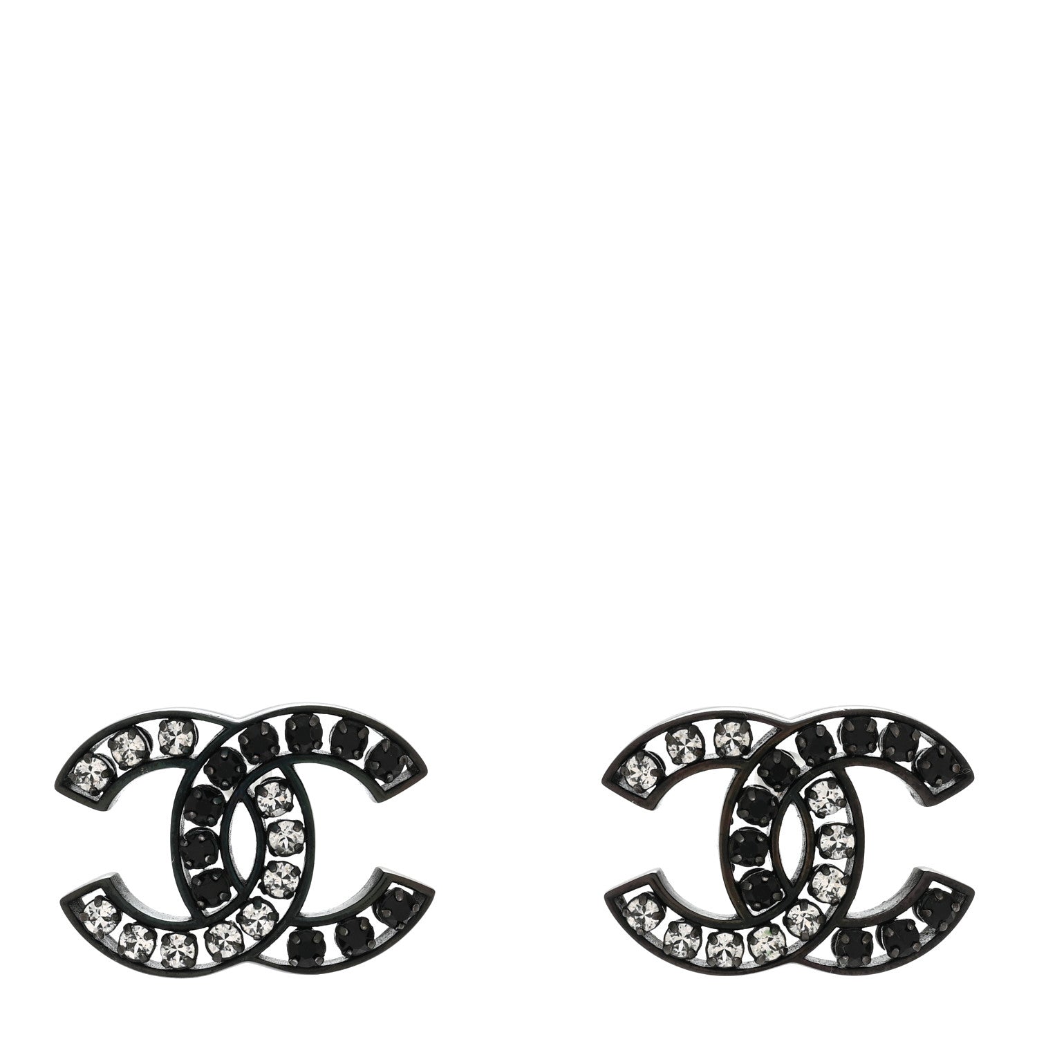Chanel Ruthenium Crystal CC Earrings Black 1 of 4