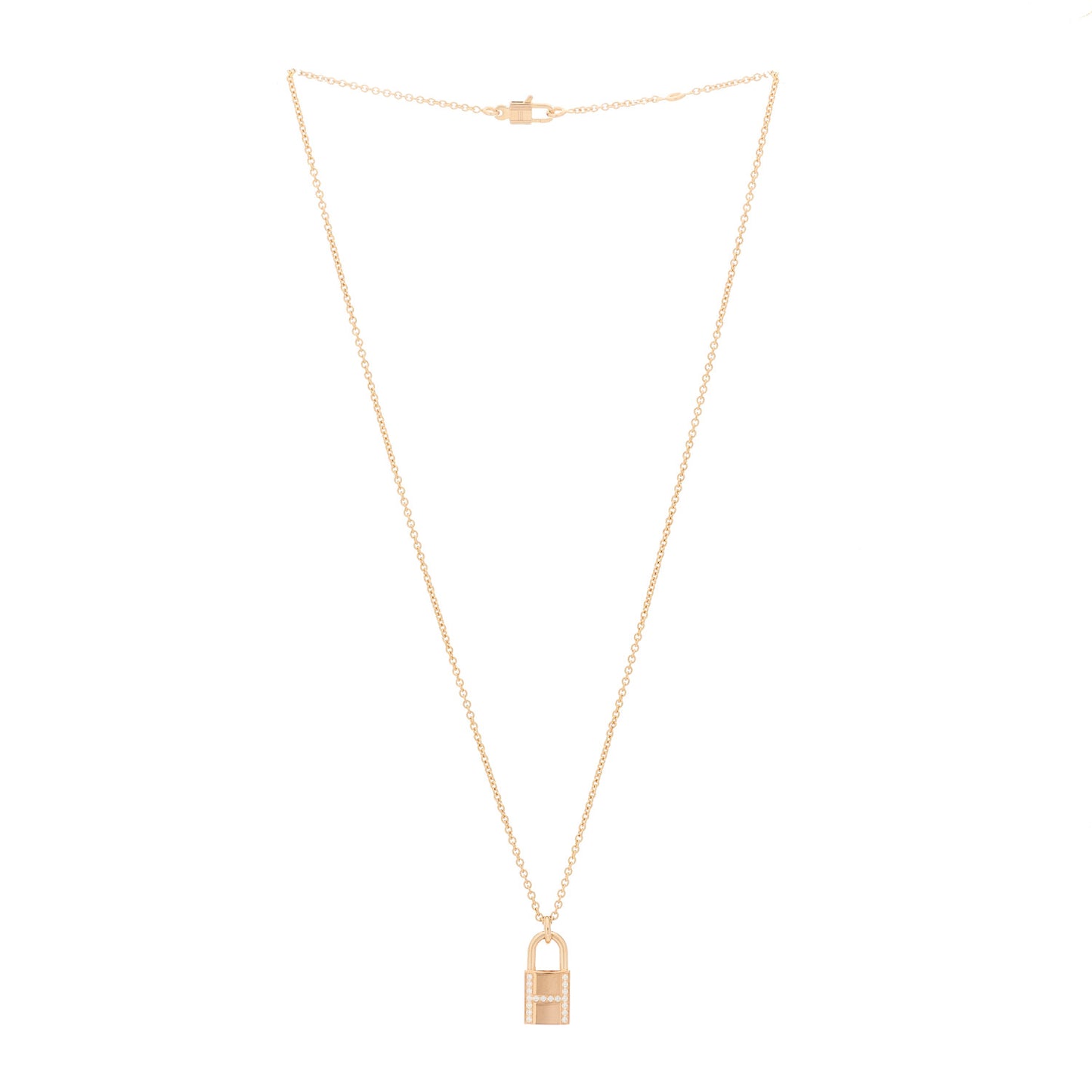 18K Rose Gold Diamond Amulettes Cadenas Pendant Necklace