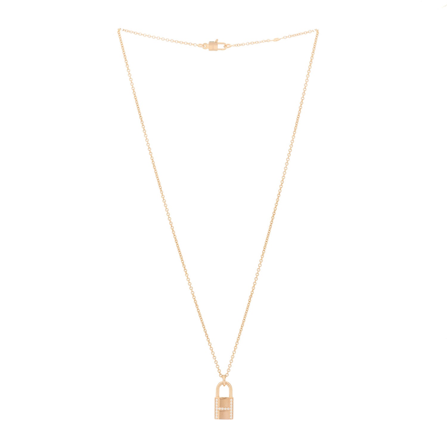 Hermes 18K Rose Gold Diamond Amulettes Cadenas Pendant Necklace 3 of 6