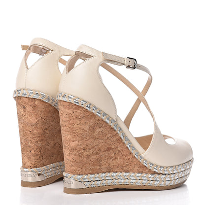Jimmy Choo Lambskin Cork Dakota 120 Wedge Sandals 36.5 Off White 4 of 10