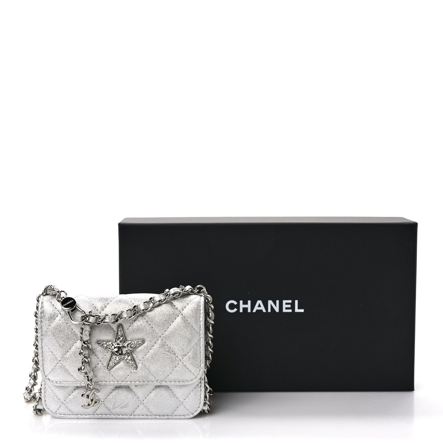 Metallic Goatskin Quilted Star Flap Waist Belt Bag Silver