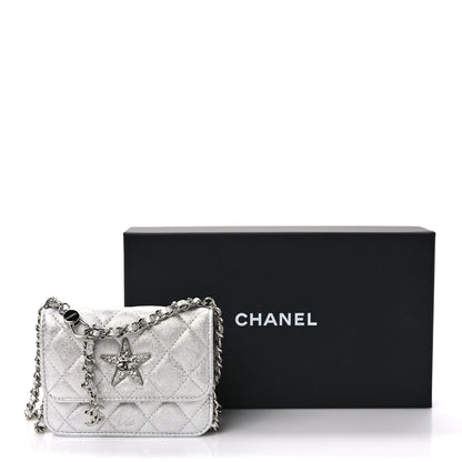 Chanel Metallic Goatskin Quilted Star Flap Waist Belt Bag Silver 10 of 10