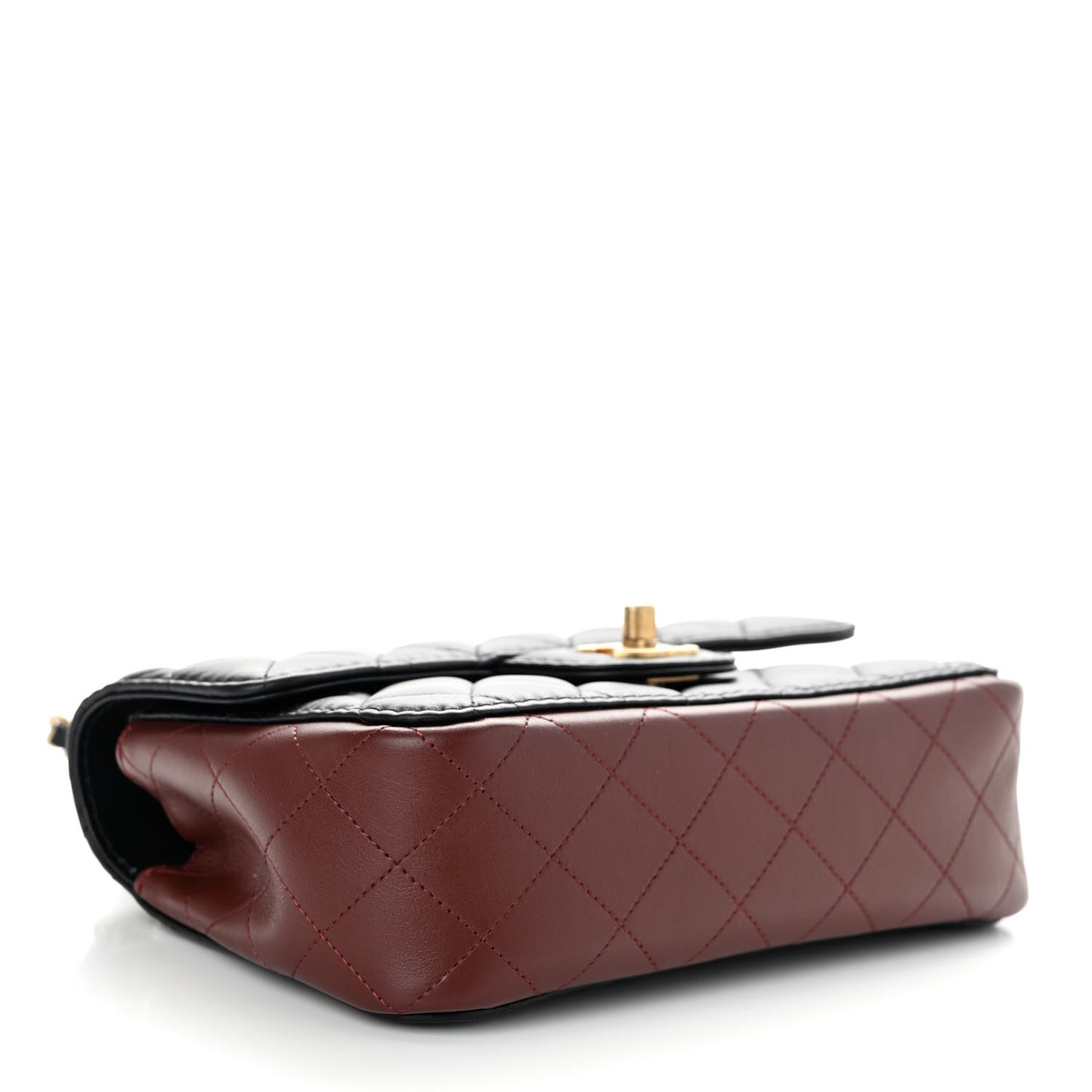 Calfskin Quilted Small Strap Into Flap Bag Black Burgundy