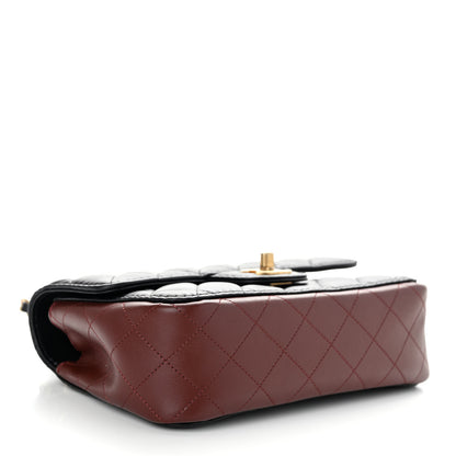 Chanel Calfskin Quilted Small Strap Into Flap Bag Black Burgundy 4 of 10