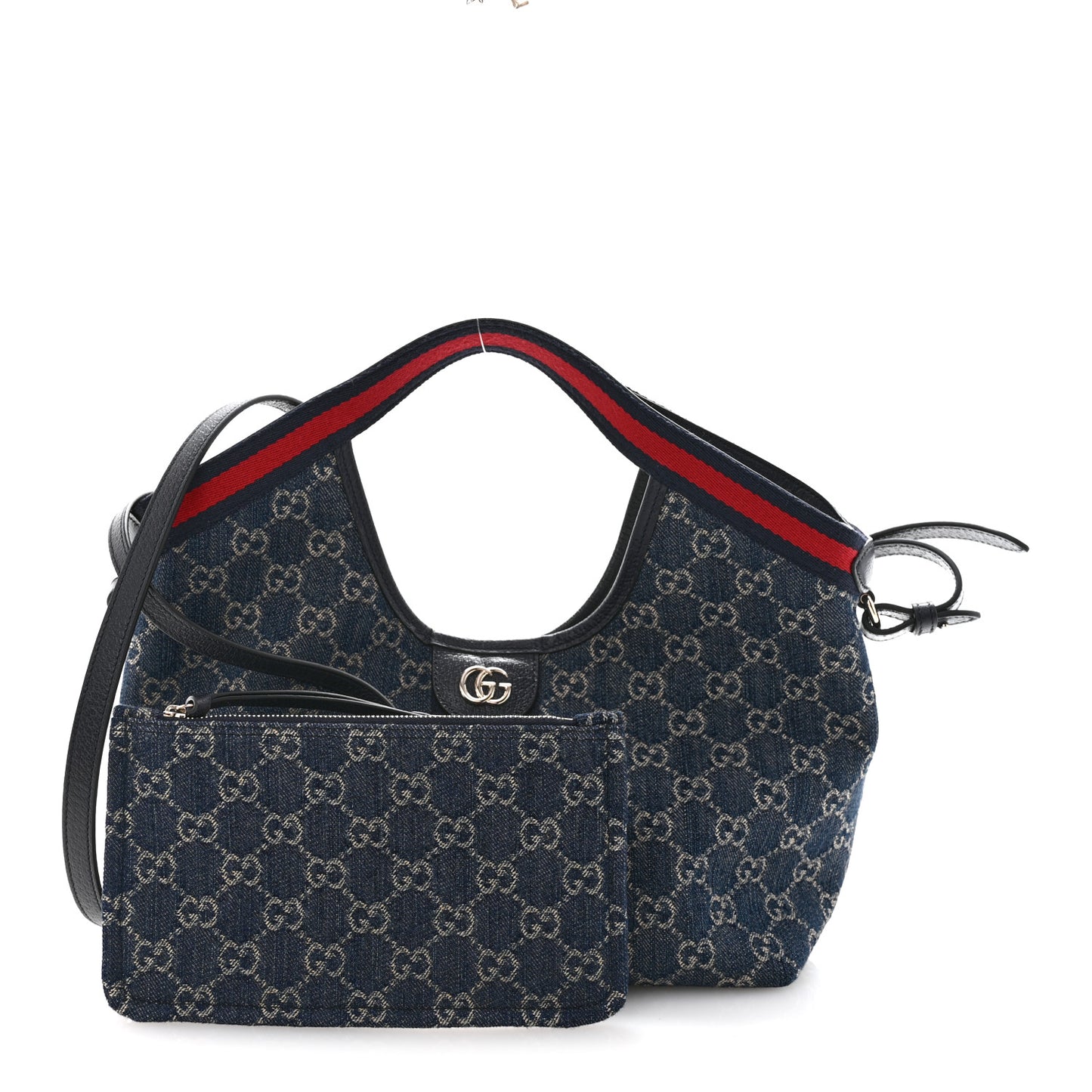 GG Monogram Denim Small Giglio Tote Blue White