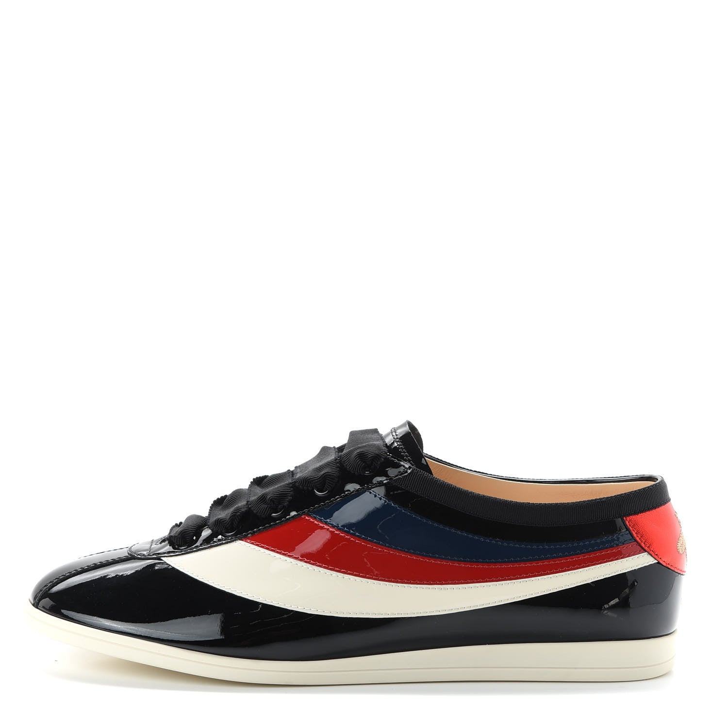 Gucci Patent Calfskin Mens Web Falacer Sneakers 8.5 Black 1 of 10