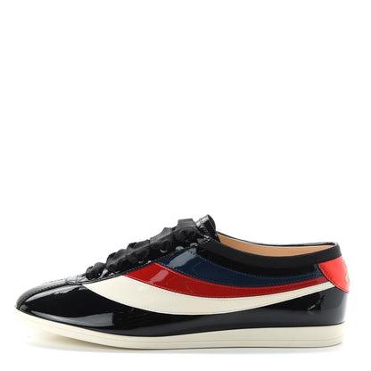 Gucci Patent Calfskin Mens Web Falacer Sneakers 8.5 Black 1 of 10